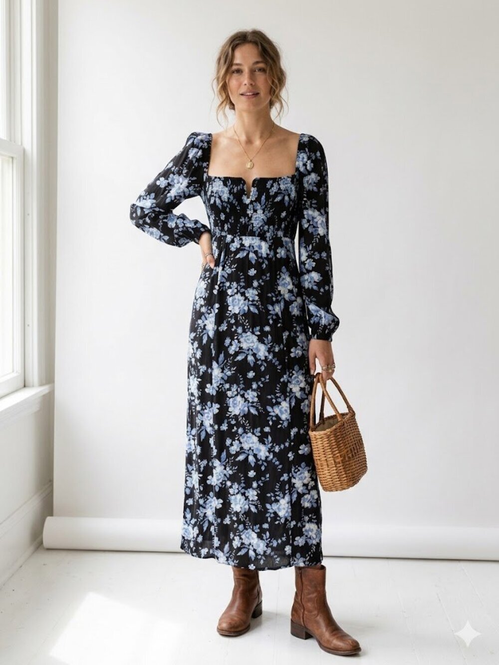 Free People Floral Smocked Maxi Dress XS